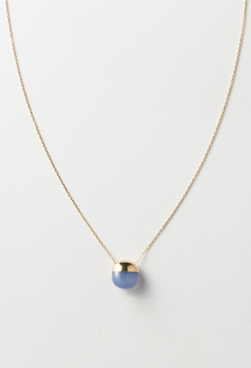 Blue Chalcedony Rock Necklace /Horizontal Round sizeM